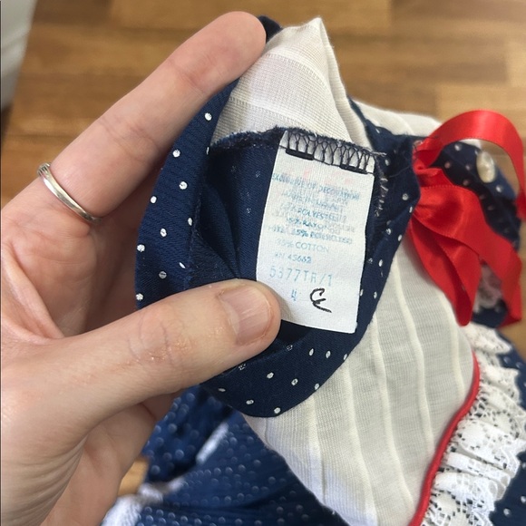 Girls Vintage Navy Polka Dot Dress with Red Bow - Picture 4 of 4